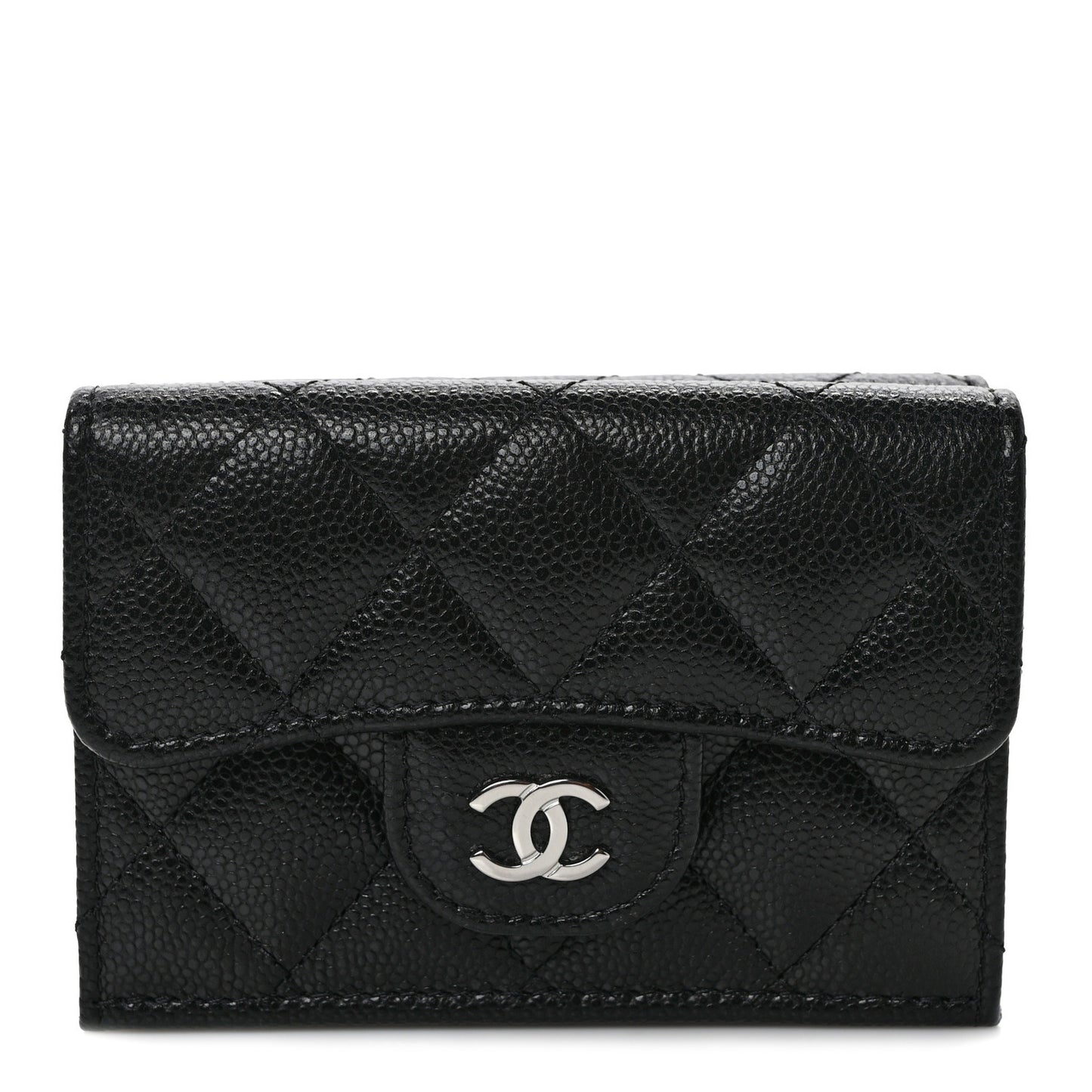 Caviar Quilted Double Flap Wallet Black