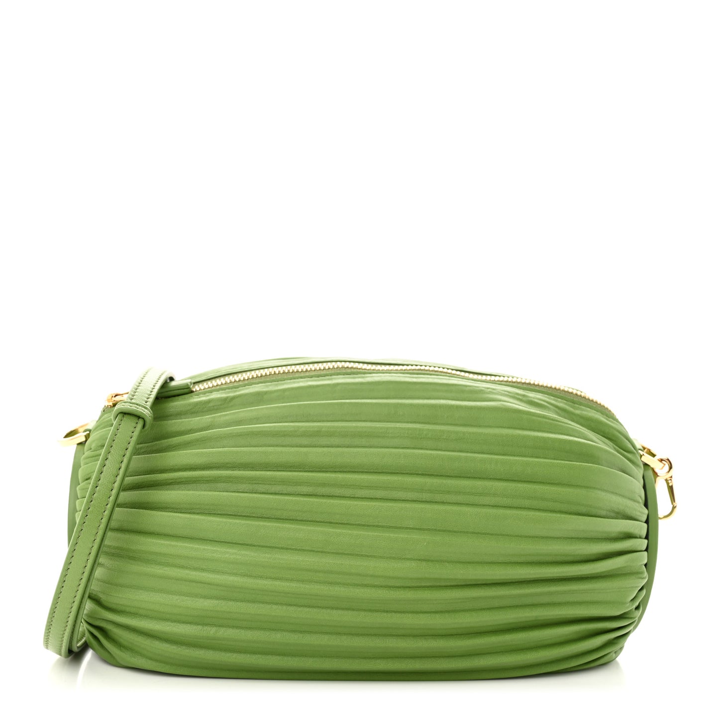 Lambskin Pleated Bracelet Pouch Shoulder Bag Spring Green