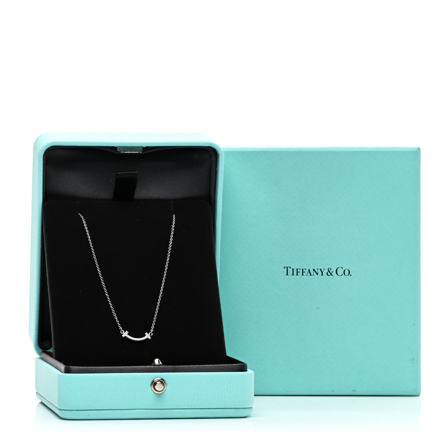 Tiffany 18K White Gold Diamond Mini T Smile Pendant Necklace 5 of 5
