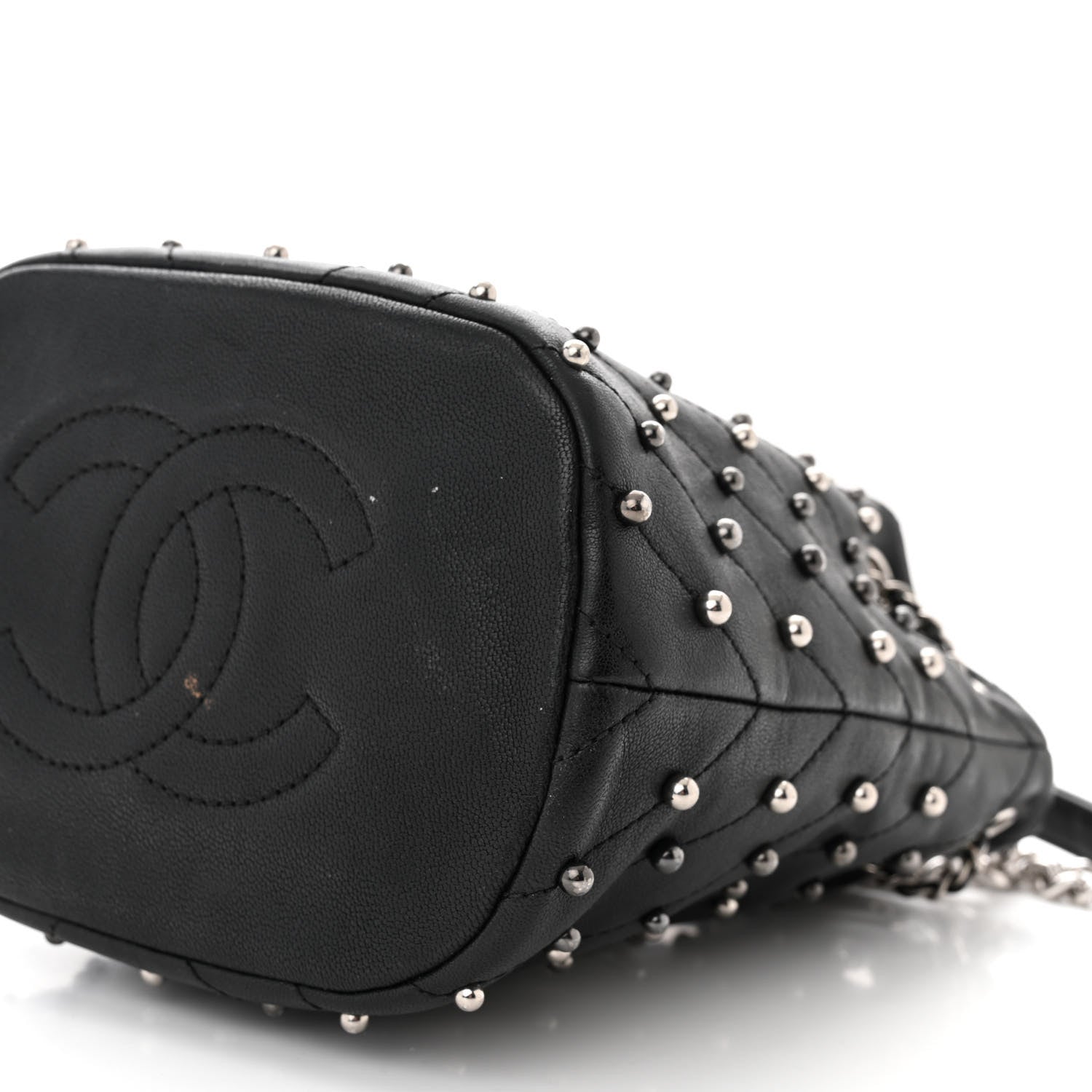 Chanel Lambskin Studded Chevron Quilted Small Stud Wars Drawstring Bag Black 10 of 11