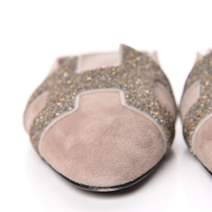 Hermes Suede Goatskin Crystal Roxane Mules 35 Champagne Rose Grey 12 of 18