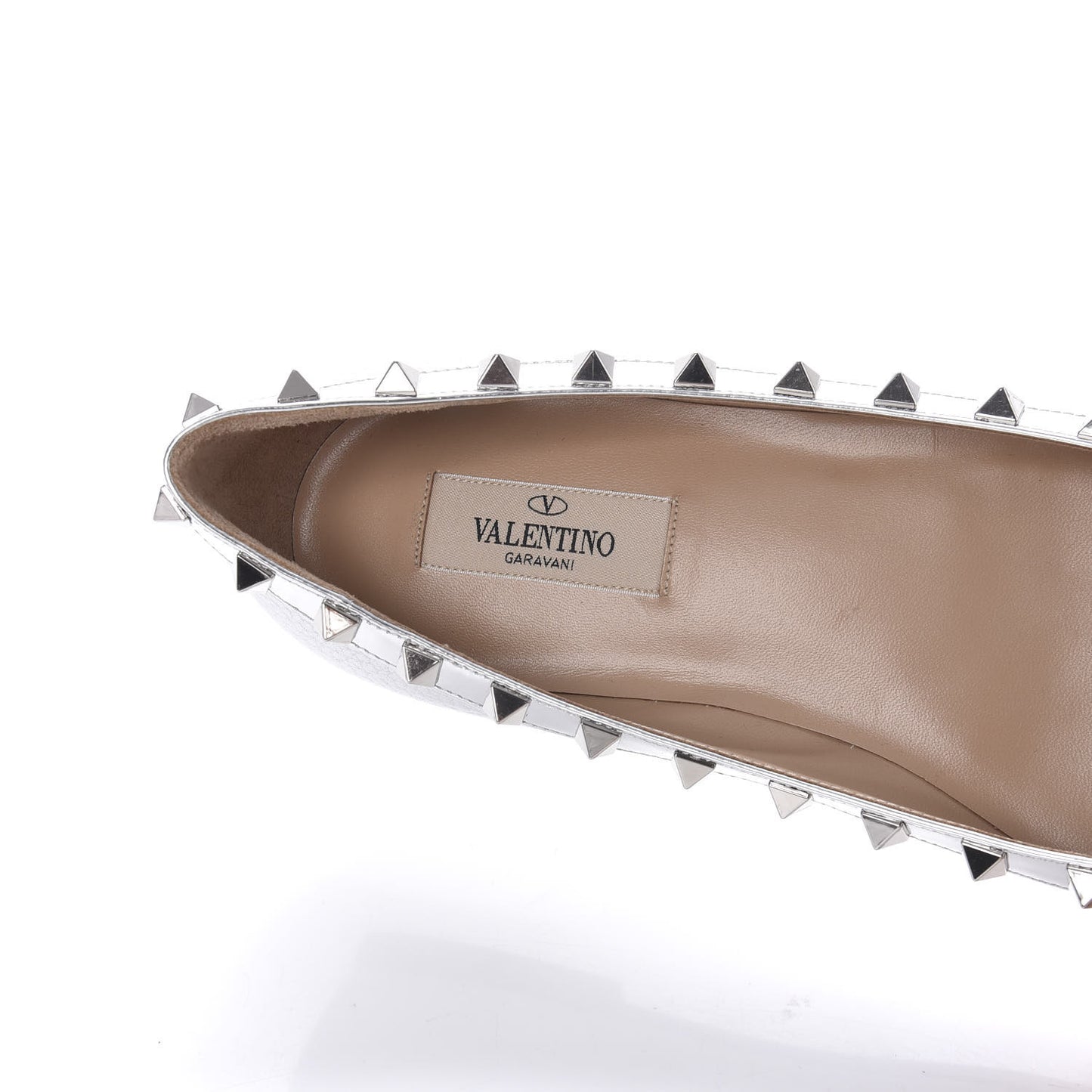 Metallic Pebbled Calfskin Rockstud Ballerina Flats 39 Silver