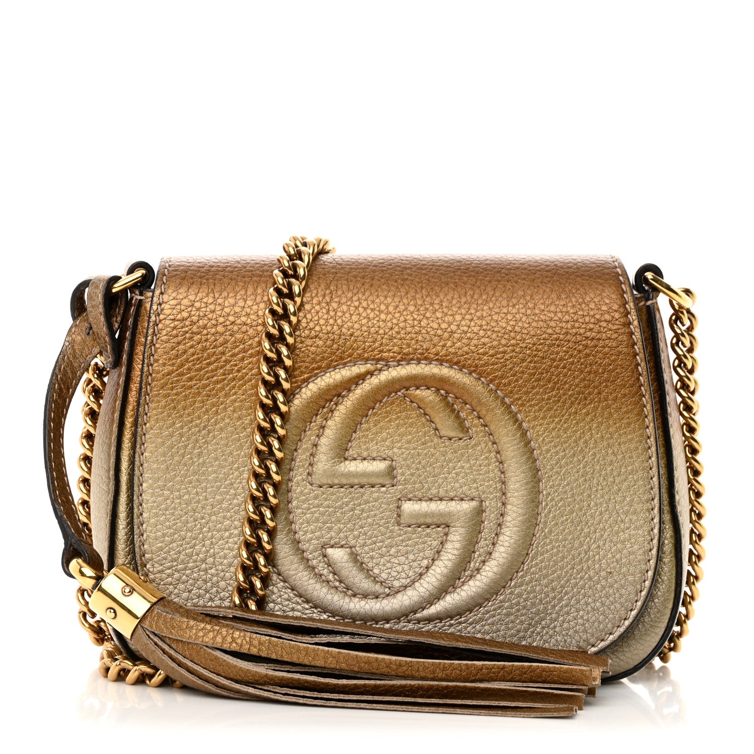 Gucci Metallic Pebbled Calfskin Small Soho Flap Crossbody Gold Ombre 1 of 18