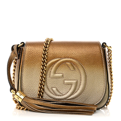 Gucci Metallic Pebbled Calfskin Small Soho Flap Crossbody Gold Ombre 1 of 18
