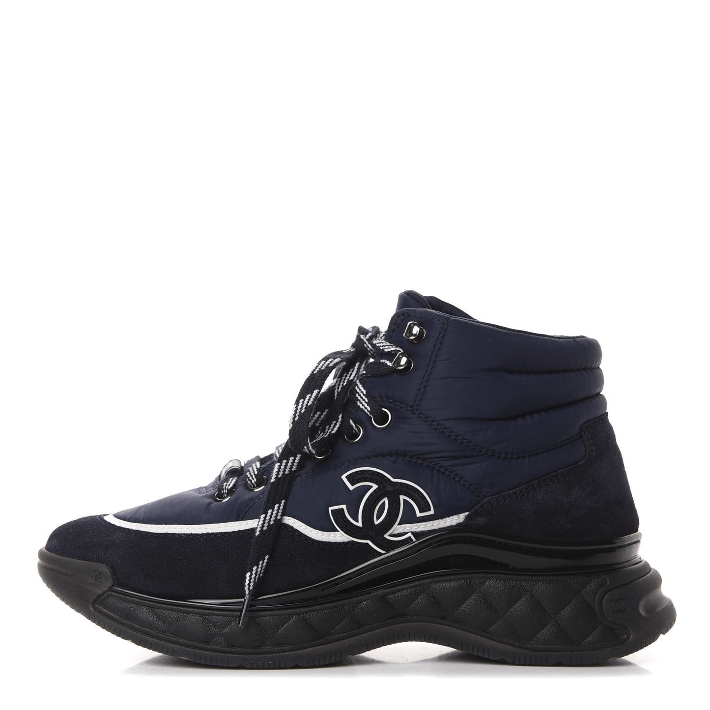 Fabric Calfskin Suede Womens CC Sneakers 37 Navy