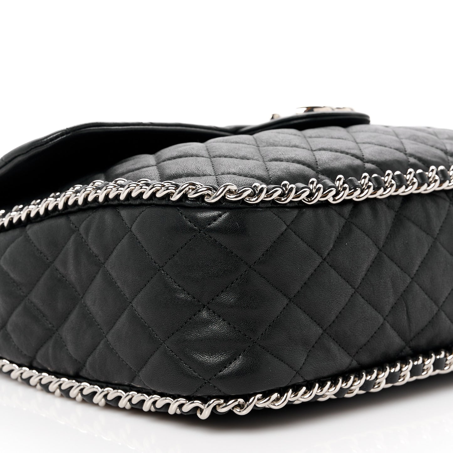 Washed Lambskin Quilted Maxi Chain Around Flap Black