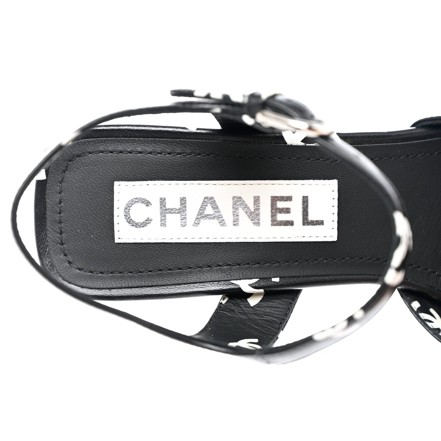 Chanel Printed Lambskin CC Sandals 37.5 Black White 7 of 9