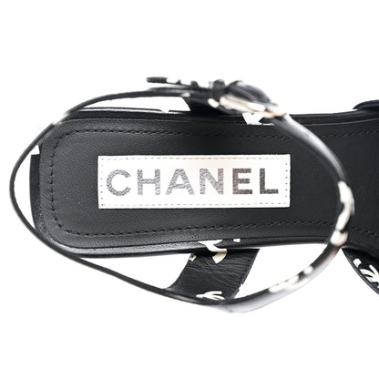 Chanel Printed Lambskin CC Sandals 37.5 Black White 7 of 9