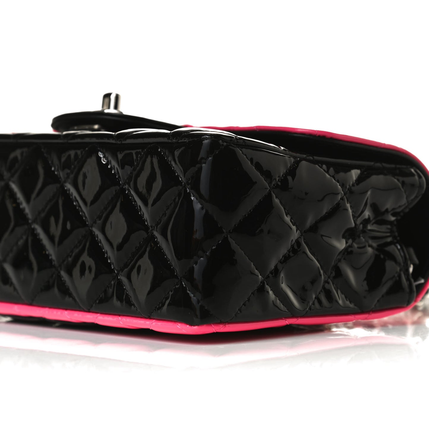 Patent Calfskin Quilted Bi-Color Mini Rectangular Flap Pink Black