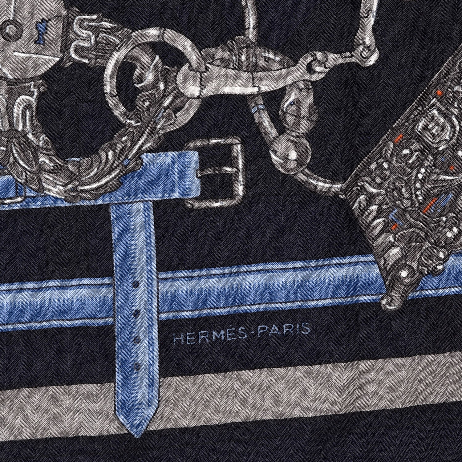 Hermes Cashmere Silk Flamboyant Web Scarf 100 Marine Anthracite 5 of 7