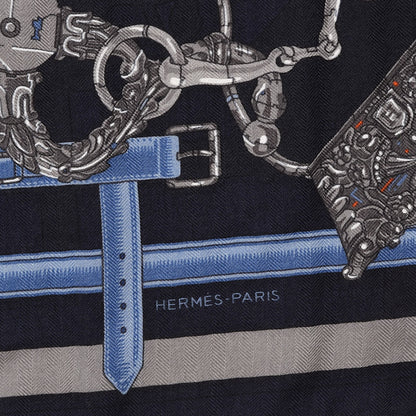 Hermes Cashmere Silk Flamboyant Web Scarf 100 Marine Anthracite 5 of 7