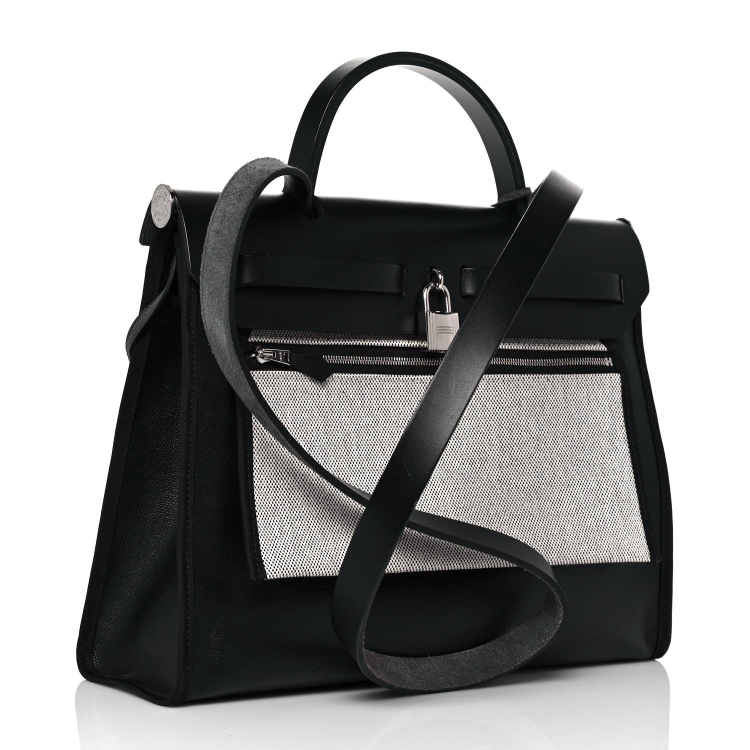 Hermes Toile H Berline Vache Hunter Herbag Zip PM 31 Black Ecru 4 of 13