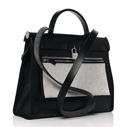 Hermes Toile H Berline Vache Hunter Herbag Zip PM 31 Black Ecru 4 of 13