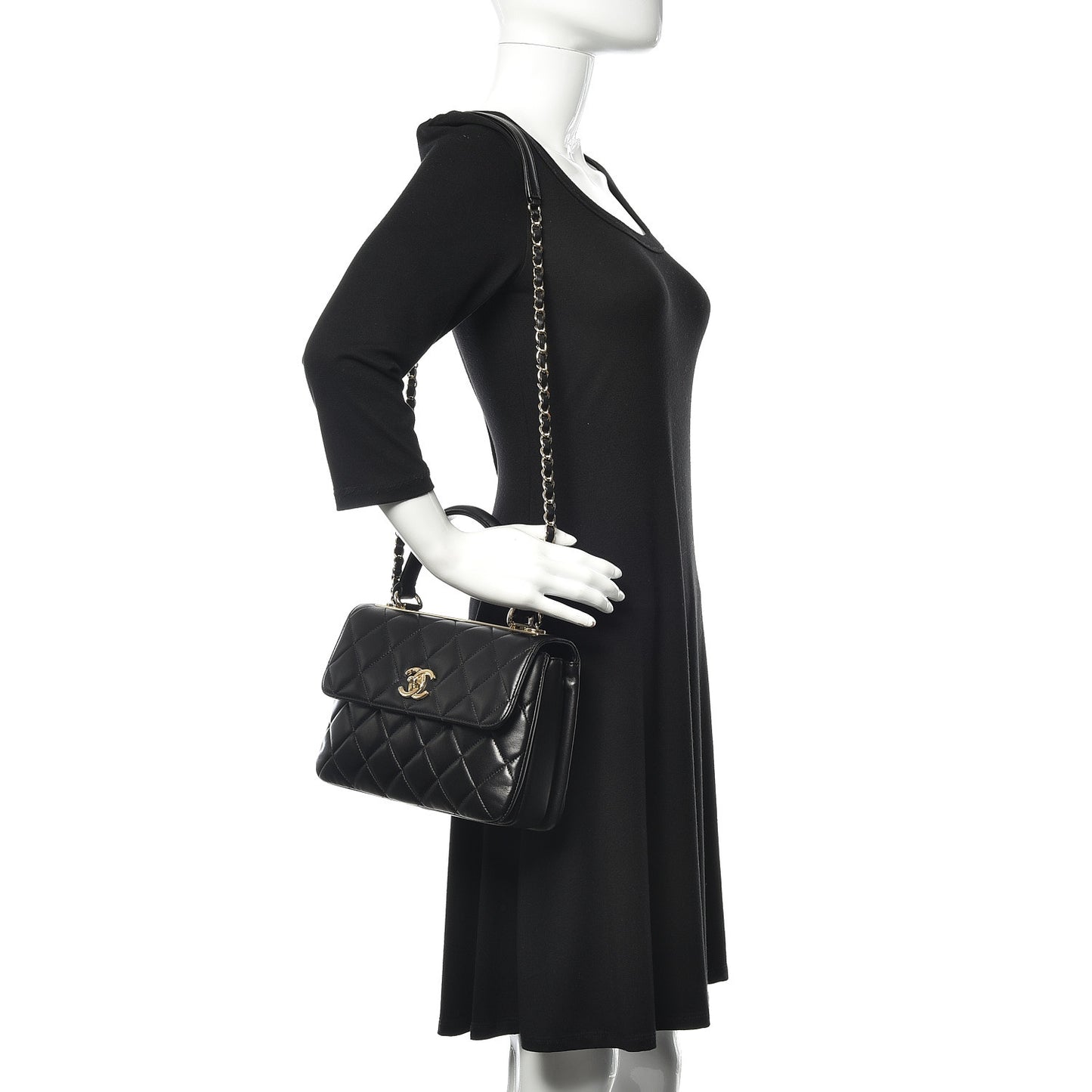 Lambskin Quilted Small Trendy CC Dual Handle Flap Bag Black