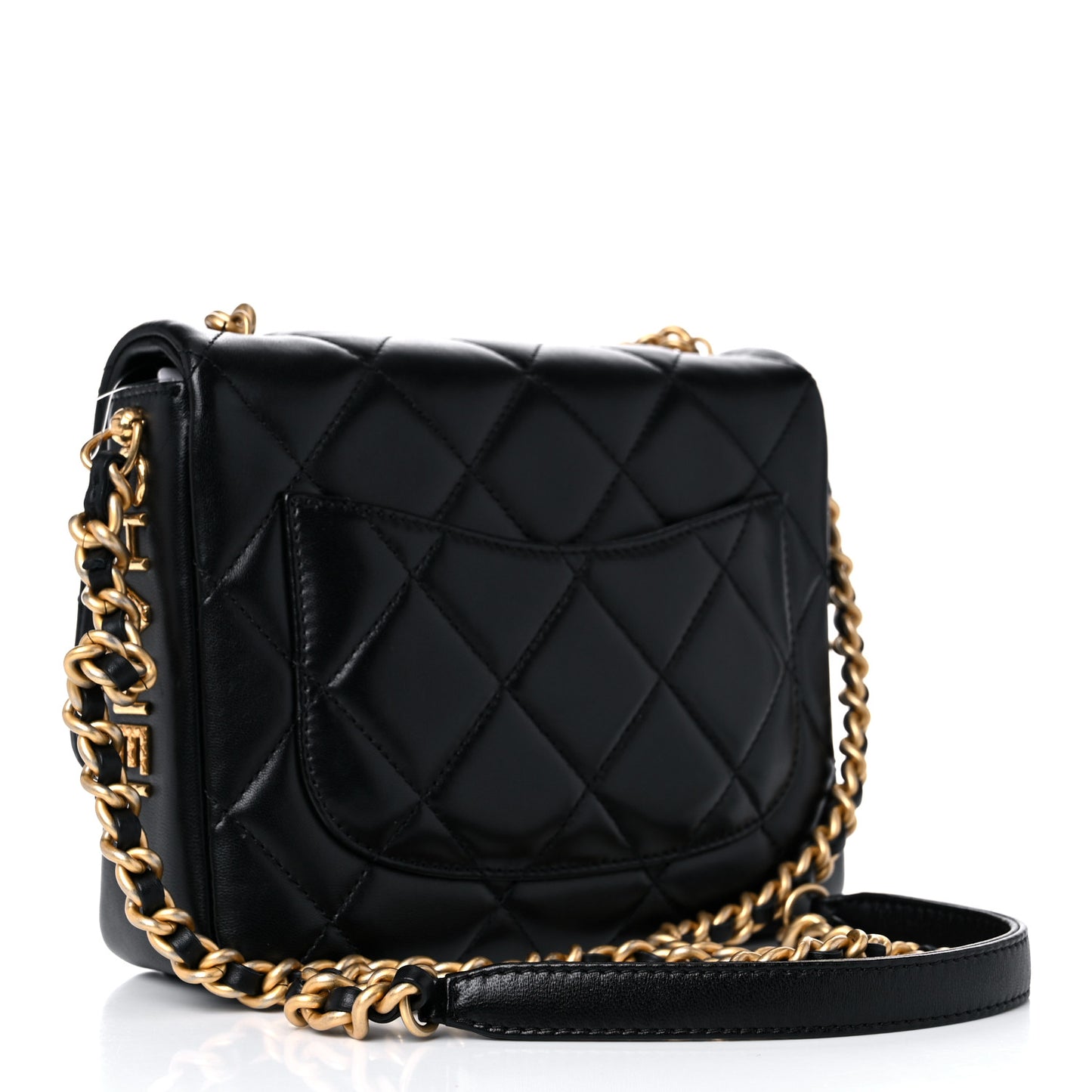 Lambskin Quilted Small Side Note Flap Black