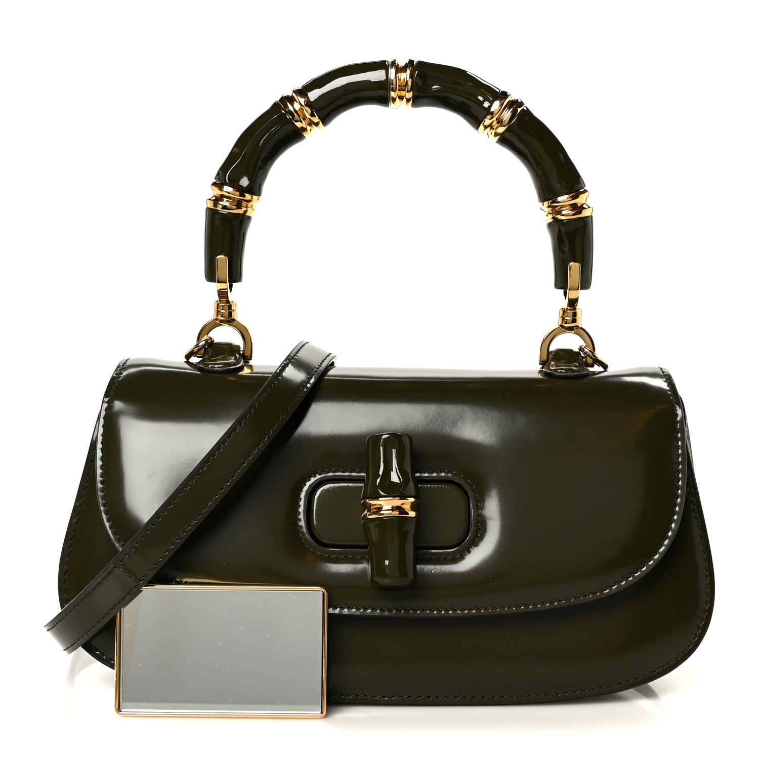 Gucci Shiny Polished Calfskin Medium Bamboo Luscious Green 4 of 13