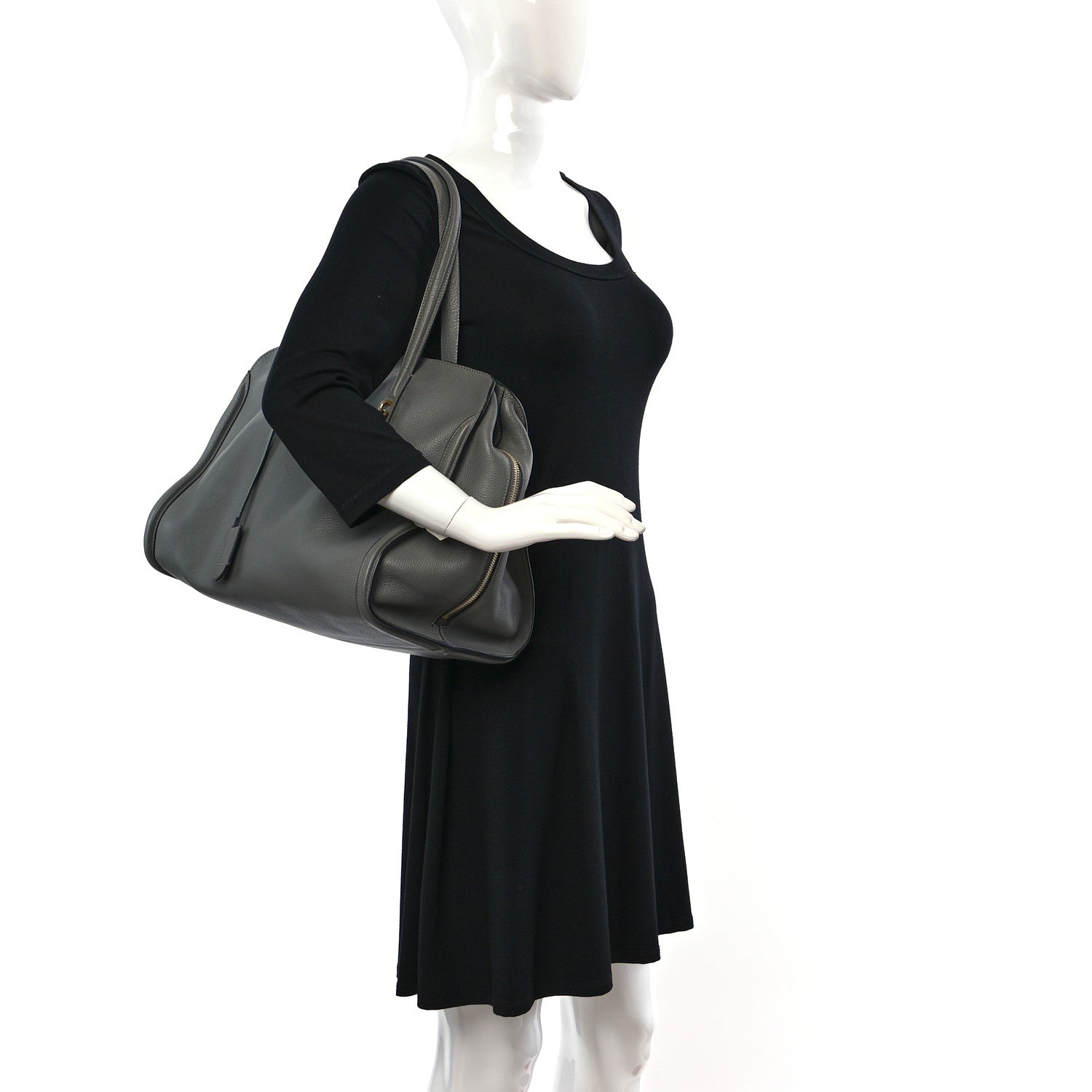 Alexander McQueen Pebbled Calfskin Large Skull Padlock Zip Around Tote Dark Grey 2 of 9