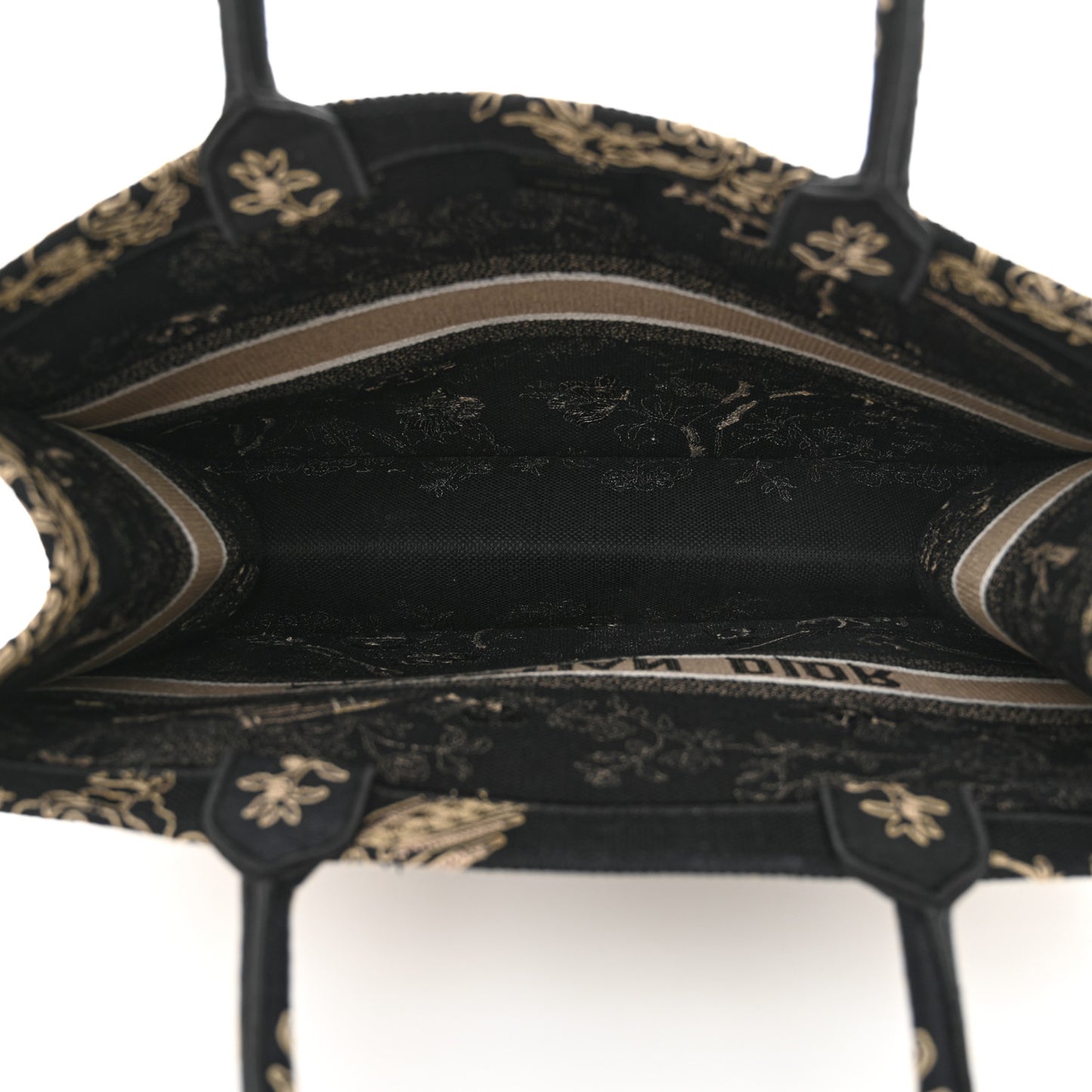 Canvas Embroidered Large Ornamental Cornely Book Tote Black Beige