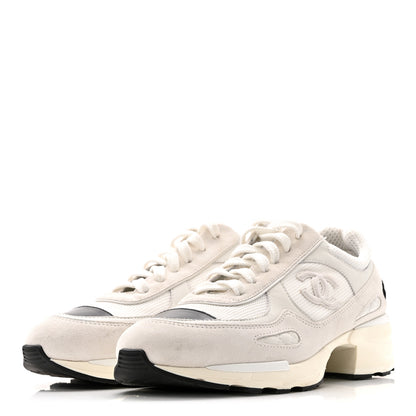 Chanel Mixed Fibers Suede Shiny Calfskin Womens CC Sneakers 39 White 4 of 15