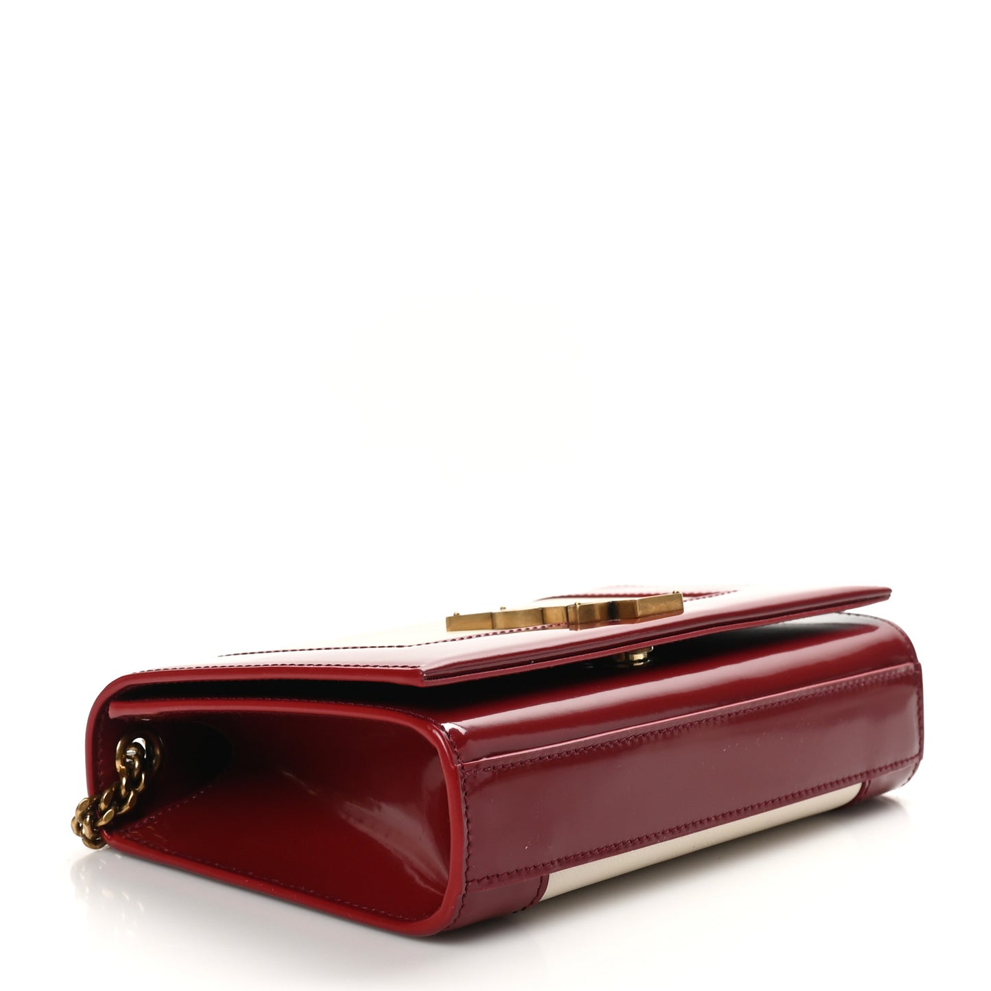 Nappa Patent Calfskin Two-Toned Small Monogram Kate Satchel Off White Oxblood Red