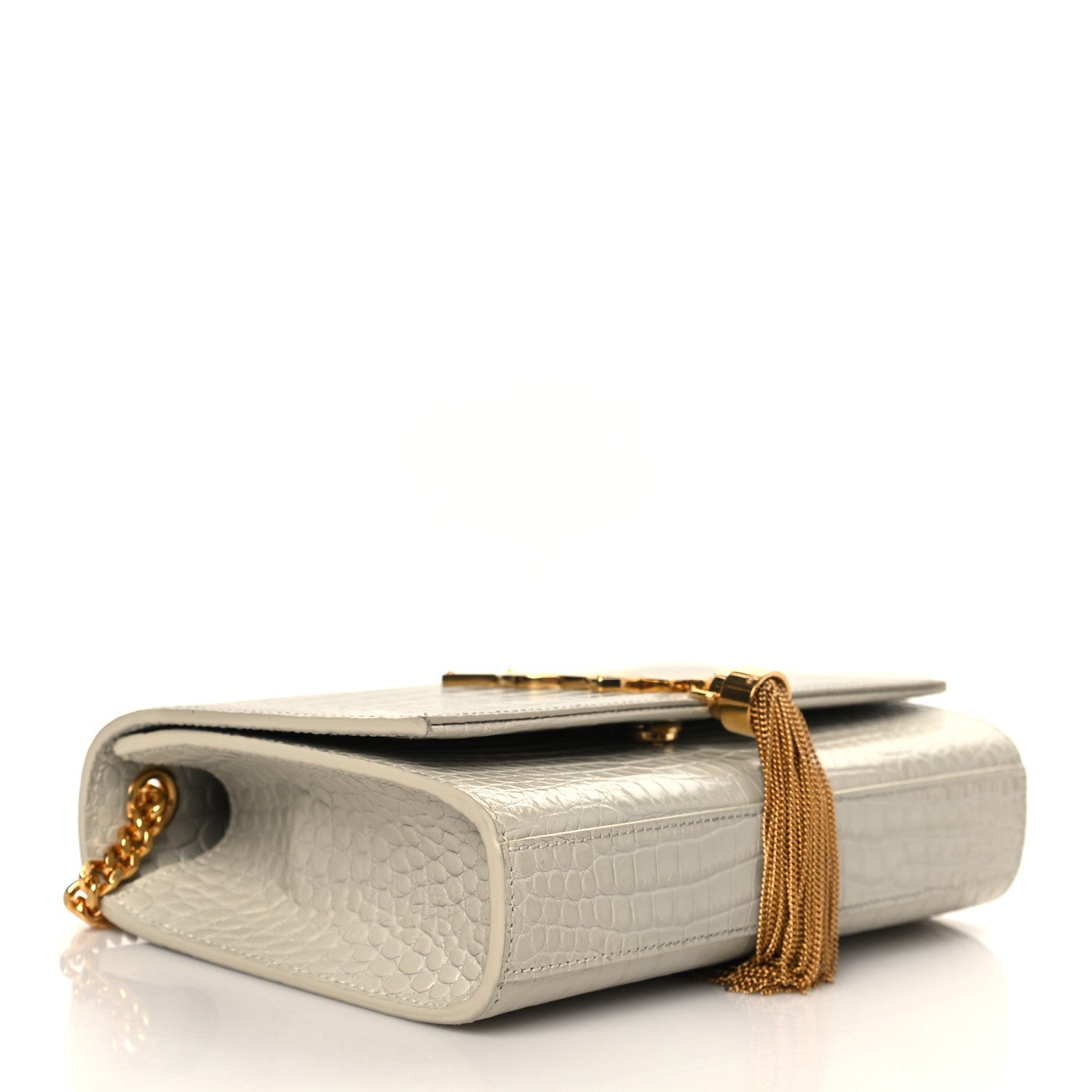 Saint Laurent Calfskin Crocodile Embossed Small Classic Monogram Kate Tassel Satchel Crema Soft 4 of 9