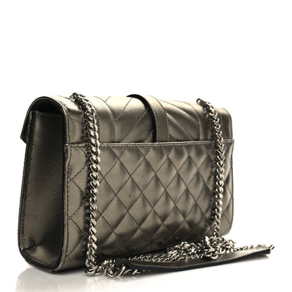 Saint Laurent Metallic Grain De Poudre Textured Mixed Matelasse Triquilt Small Monogram Satchel Piombo 3 of 9