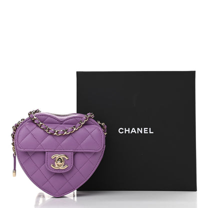 Chanel Lambskin Quilted CC In Love Heart Clutch With Chain Purple 11 of 11