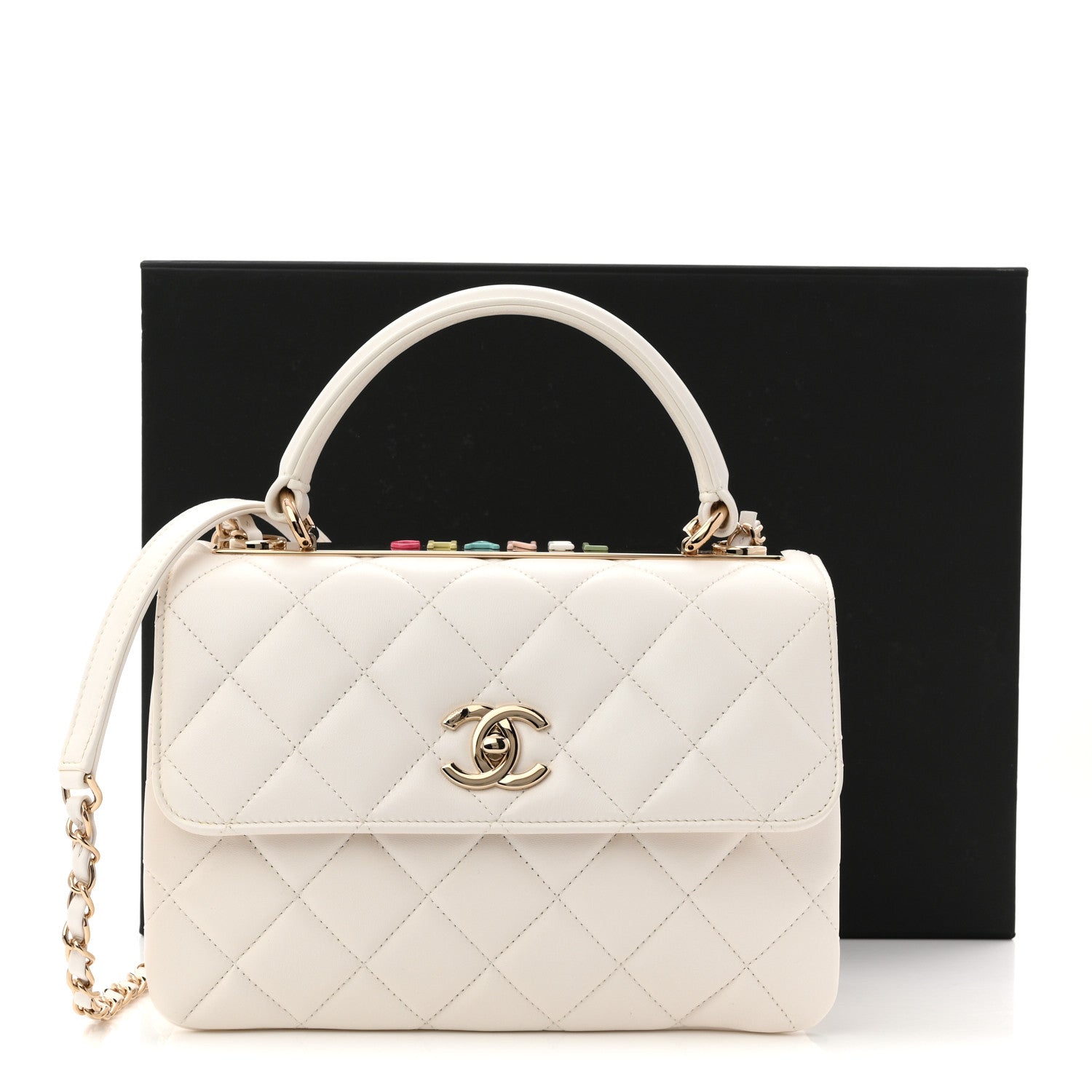 Chanel Lambskin Lacquered Quilted Small Trendy CC Dual Handle Flap Bag White 20 of 21