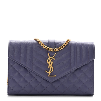 Saint Laurent Grain De Poudre Mixed Matelasse Triquilt Monogram Chain Wallet Mauve 1 of 13