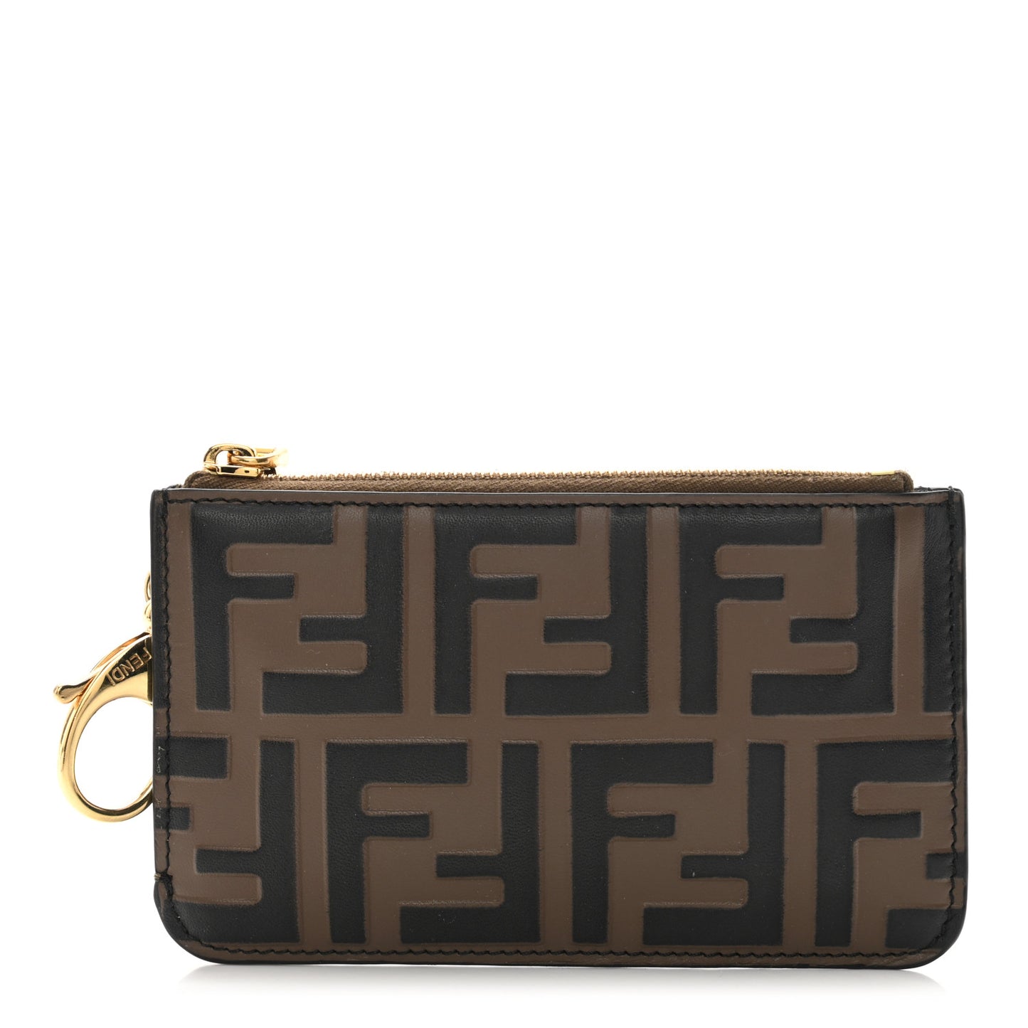 Vitello Soft F is Fendi Bi-Color FF 1974 Embossed Key Case Pouch Maya Black