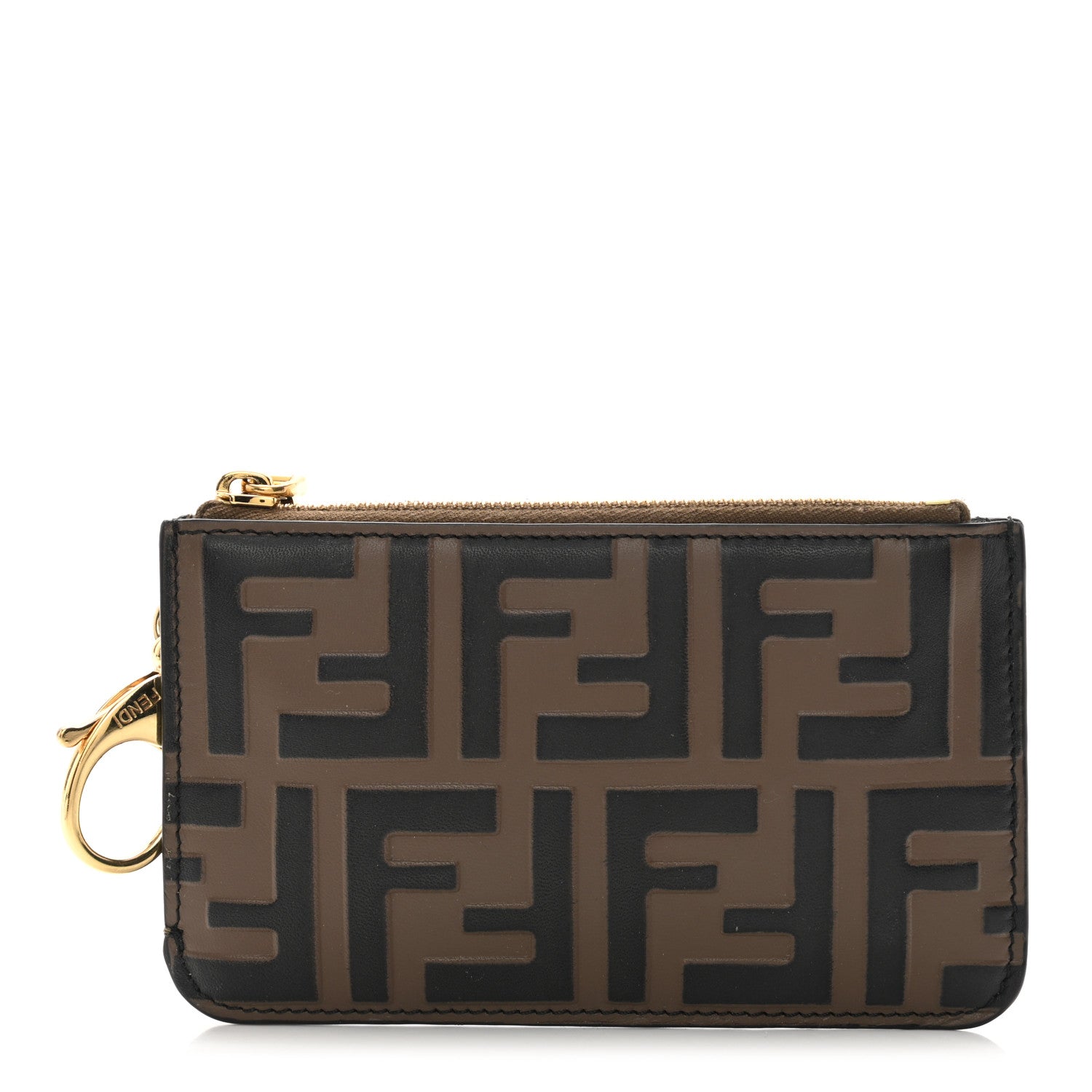 Fendi Vitello Soft F is Fendi Bi-Color FF 1974 Embossed Key Case Pouch Maya Black 1 of 9