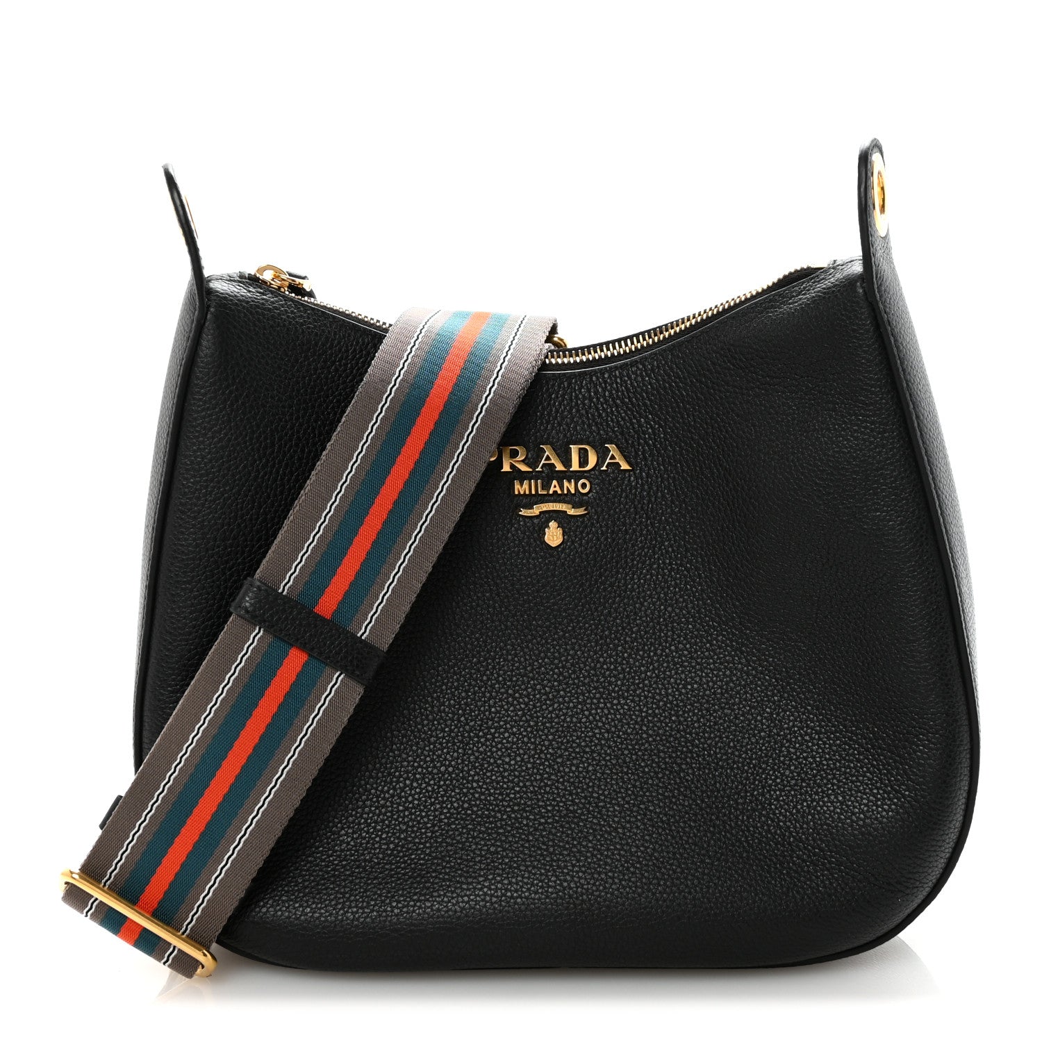 Prada Vitello Phenix Zippered Messenger Hobo Black 1 of 9