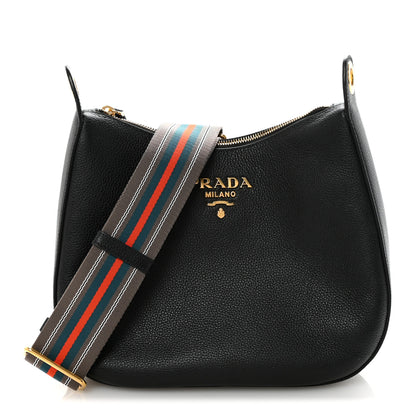 Prada Vitello Phenix Zippered Messenger Hobo Black 1 of 9