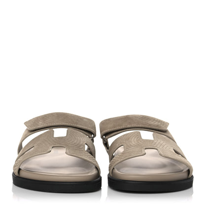Hermes Suede Goatskin Chaine d'Ancre Womens Chypre Sandals 37 Beige Sable 2 of 9