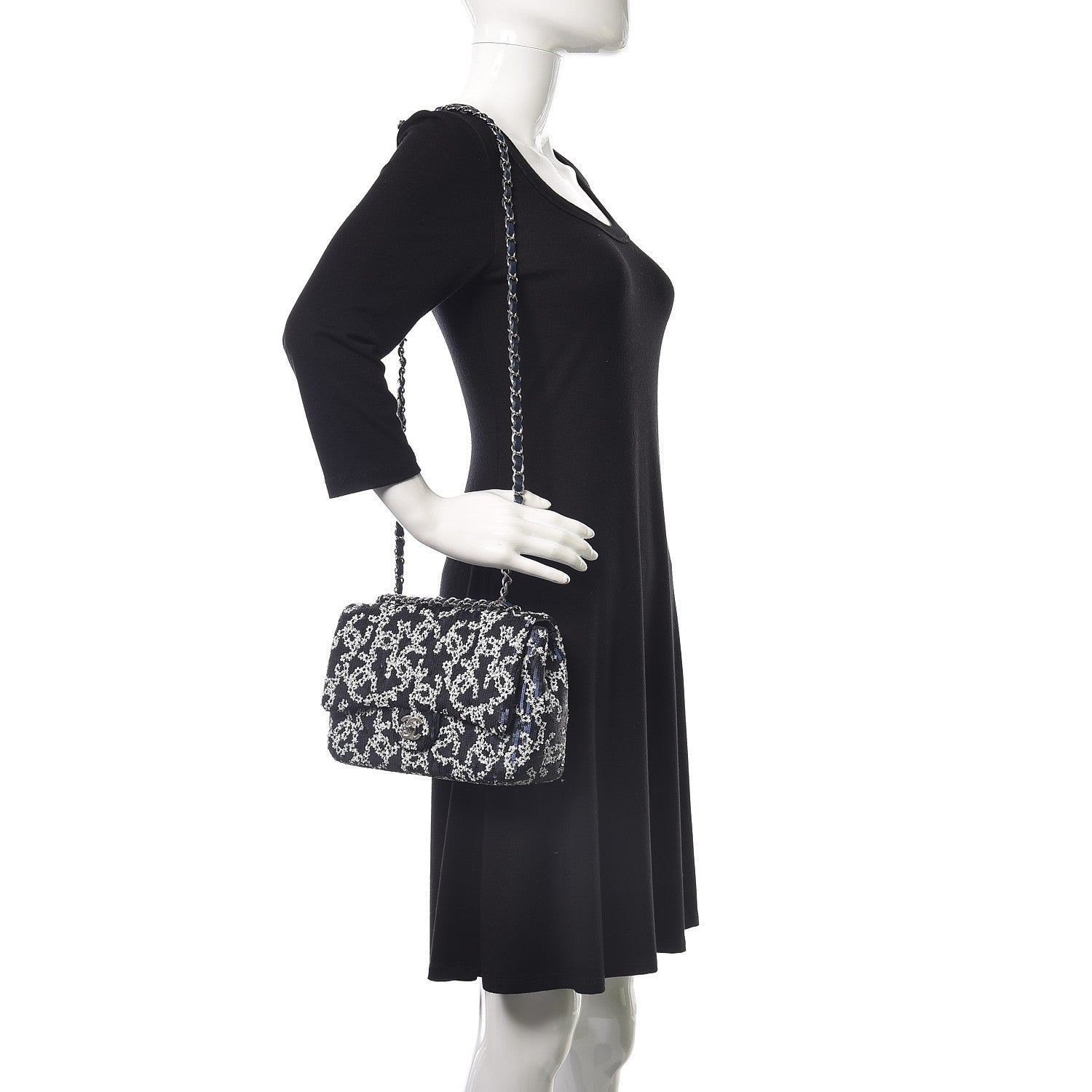Chanel Lambskin Sequins Medium Single Flap Navy Blue White 2 of 10
