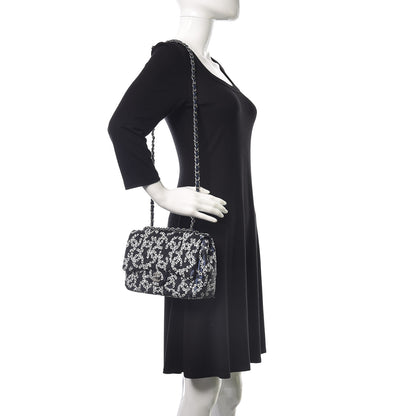 Chanel Lambskin Sequins Medium Single Flap Navy Blue White 2 of 10