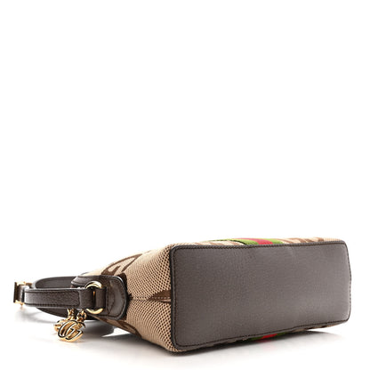 Gucci Monogram Jumbo GG Textured Dollar Calfskin Web Small Ophidia Dome Shoulder Bag Camel Ebony New Acero 4 of 12