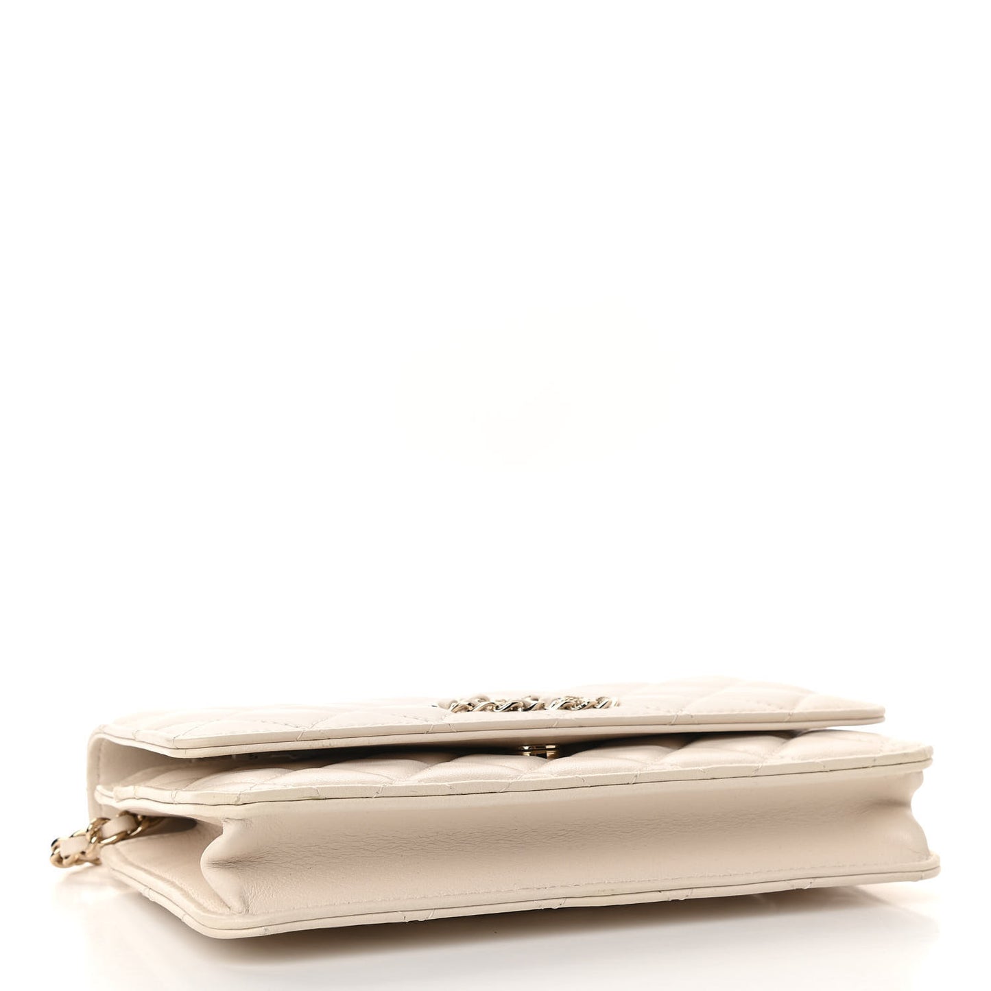 Goatskin Quilted French New Wave Chain CC Wallet On Chain WOC Ivory