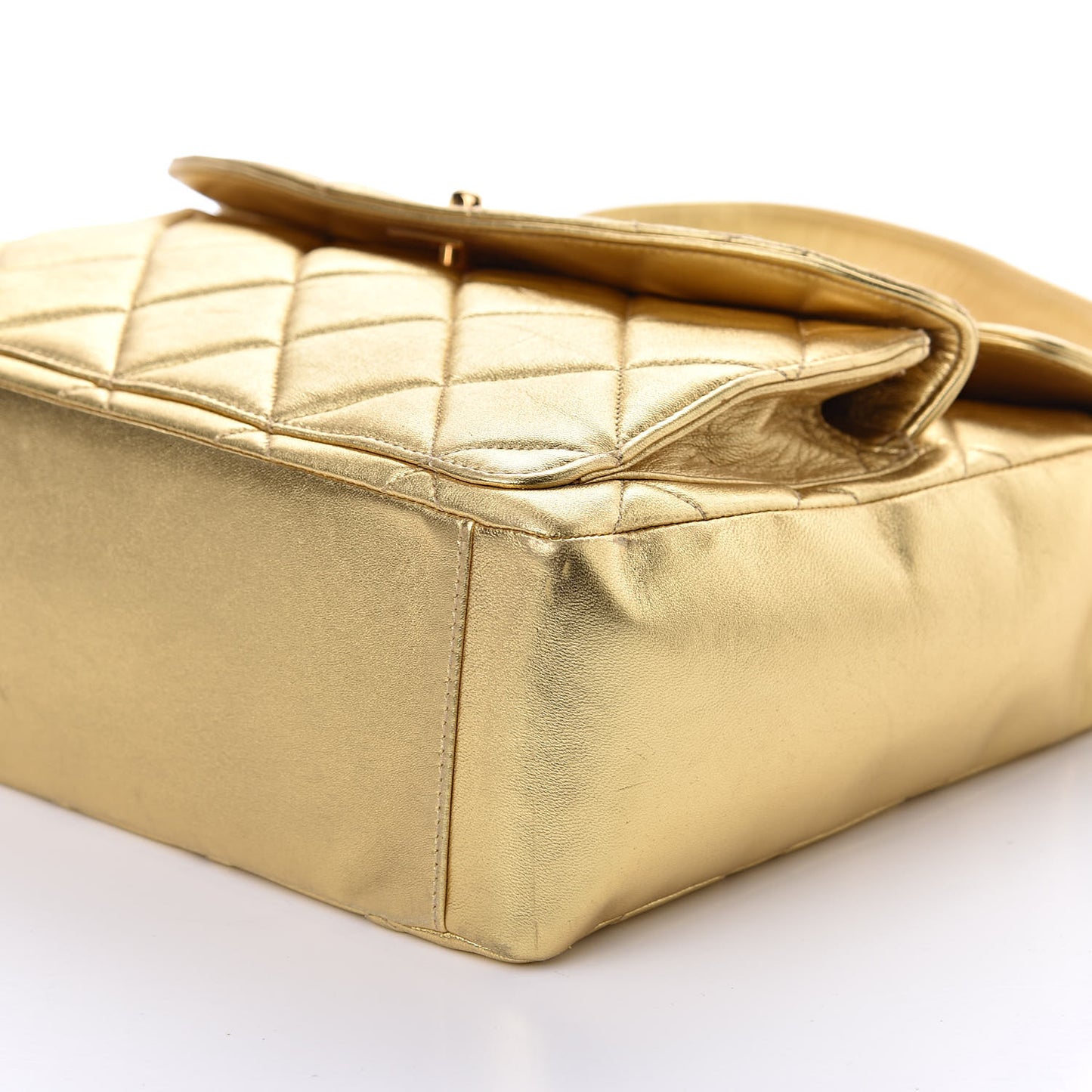 Metallic Lambskin Quilted Double Pocket Shoulder Bag Gold