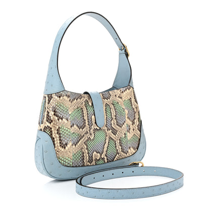 Gucci Snakeskin Ostrich Calfskin Small Jackie 1961 Hobo Blue Multicolor 3 of 10