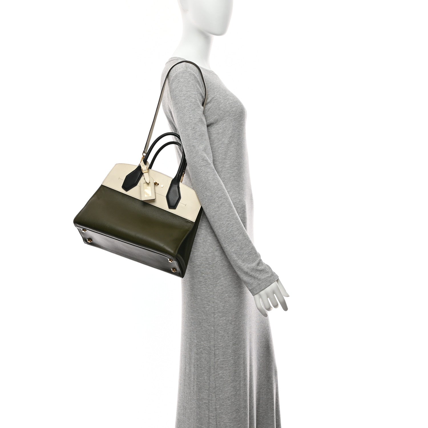 Louis Vuitton Taurillon City Steamer MM Kaki Creme Black 2 of 15