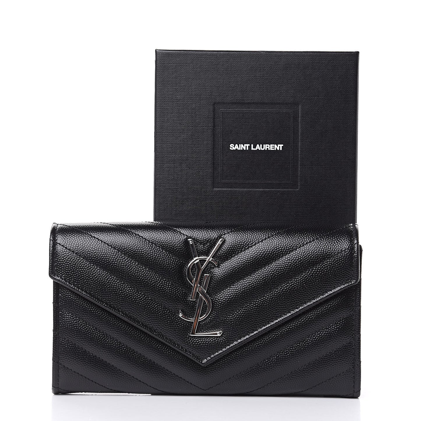 Grain De Poudre Matelasse Chevron Monogram Flap Wallet Black