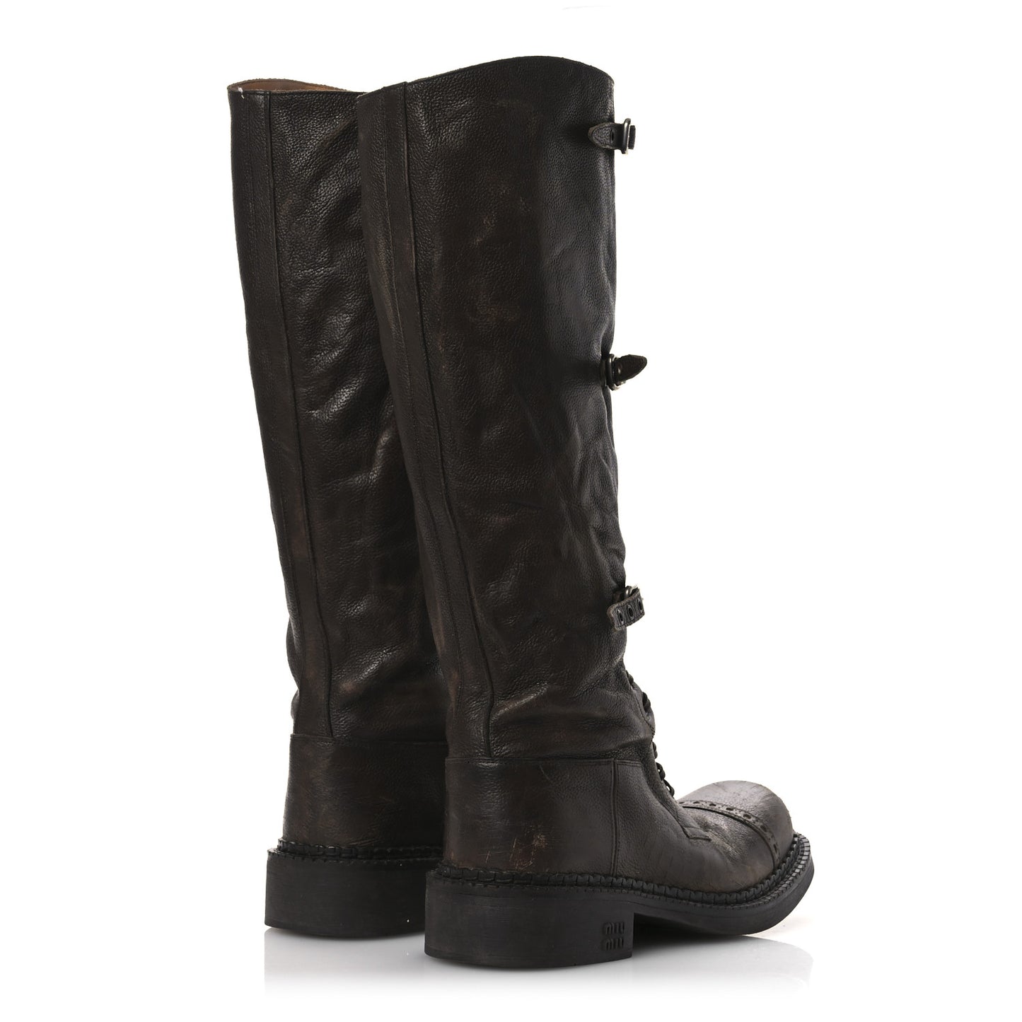Antique Calfskin Buckle Boots 36.5 Cacao