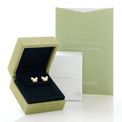 Van Cleef & Arpels 18K Yellow Gold Mother of Pearl Sweet Alhambra Butterfly Earrings 5 of 5
