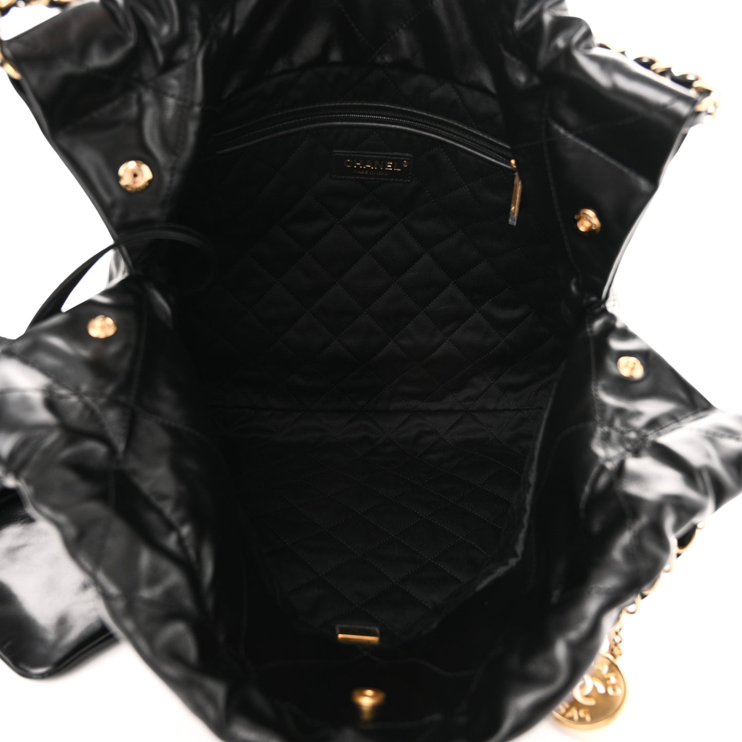 Shiny Calfskin Quilted Chanel 22 Black