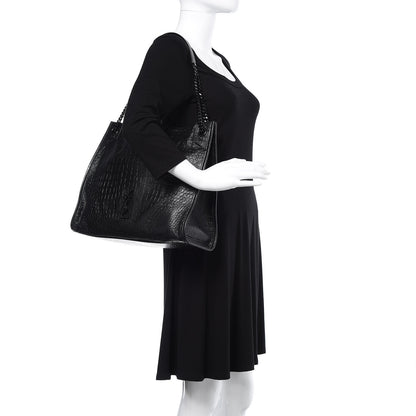 Saint Laurent Calfskin Crocodile Embossed Monogram Large Niki Shopping Bag Black 2 of 13