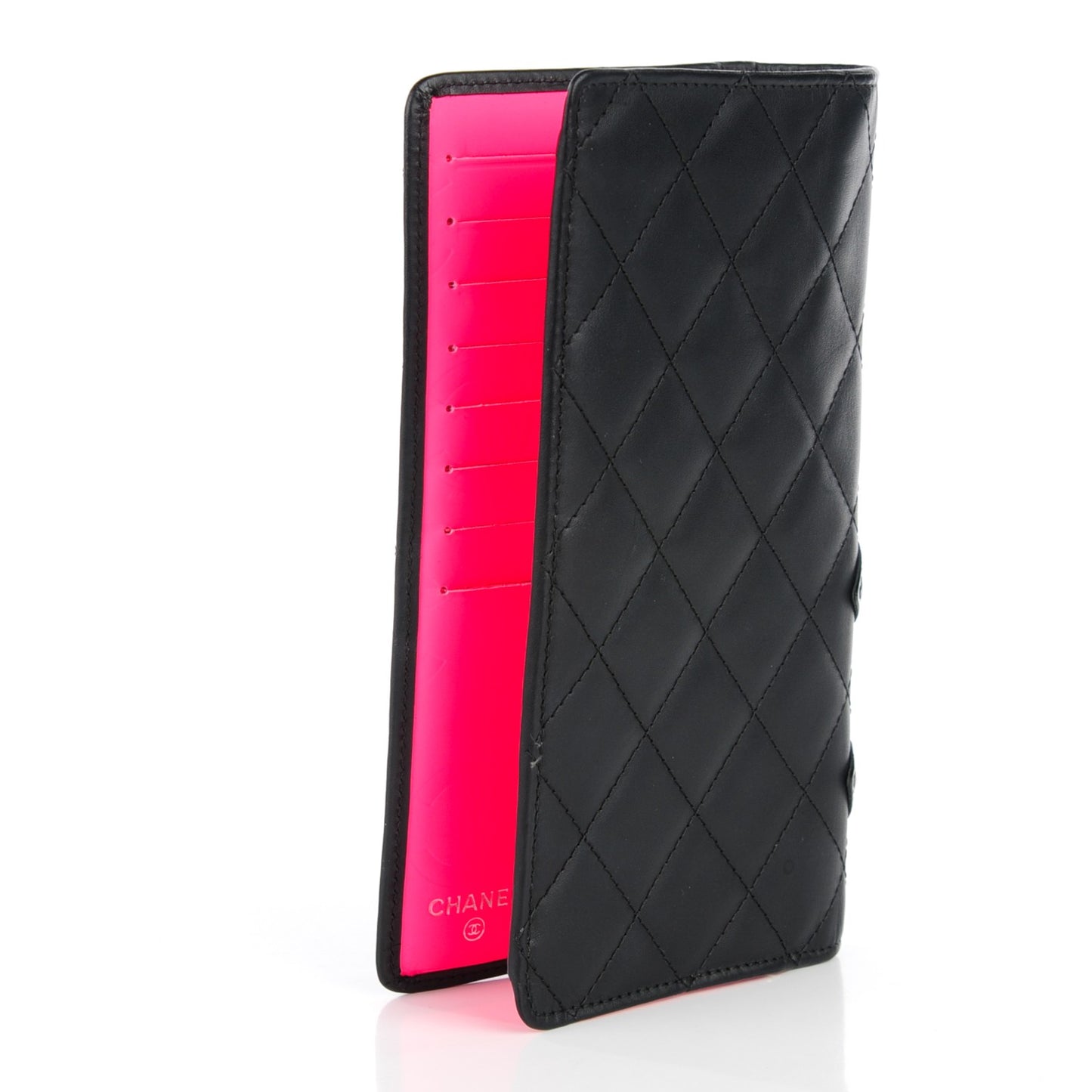Calfskin Quilted Cambon Yen Wallet Black