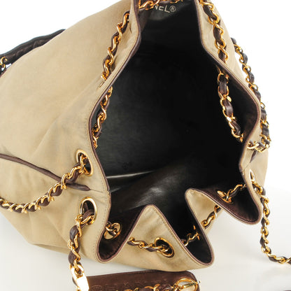 Chanel Canvas Calfskin Drawstring Shoulder Bag Beige Brown 10 of 16