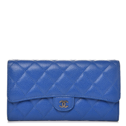Chanel Caviar Quilted Large Gusset Flap Wallet Blue 1 of 15
