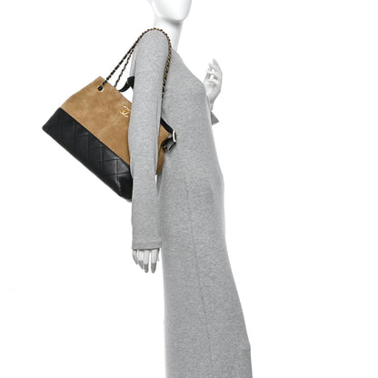 Chanel Suede Calfskin Shiny Lambskin Quilted Small Coco Base Shopping Bag Beige Black 2 of 10